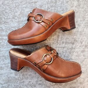 Frye Cheryl Ring Harness Clog Mules Slip On Leather Boho Western, Size 7M